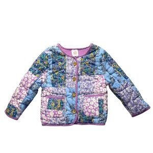 Cottagecore Toddler Girl 2t Patchwork Quilted Jacket Floral Purple Wonder Nation